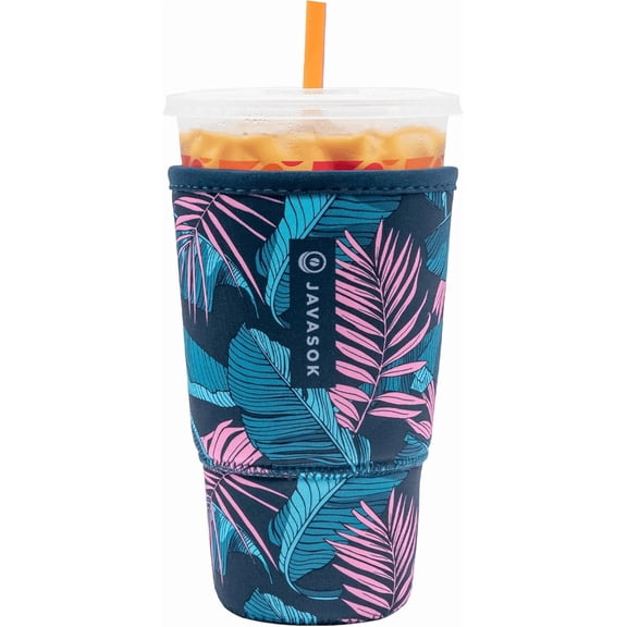 JJEAN-JavaSok Iced Coffee & Cold Soda Insulated Neoprene Cup Sleeve (Midnight Tropics, XXLarge: 44-48oz)