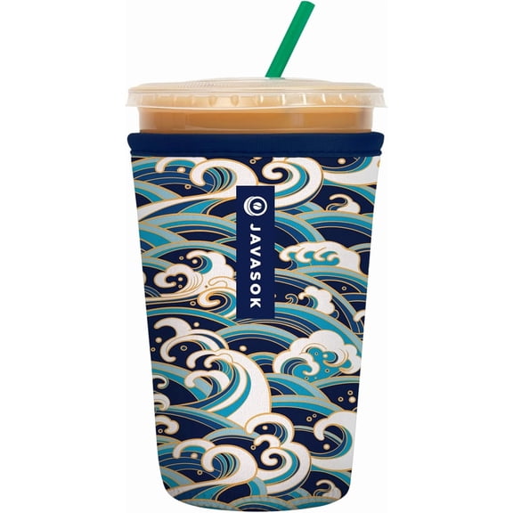 JJEAN-JavaSok Iced Coffee & Cold Soda Insulated Neoprene Cup Sleeve (Perfect Wave, Medium: 22-28oz)