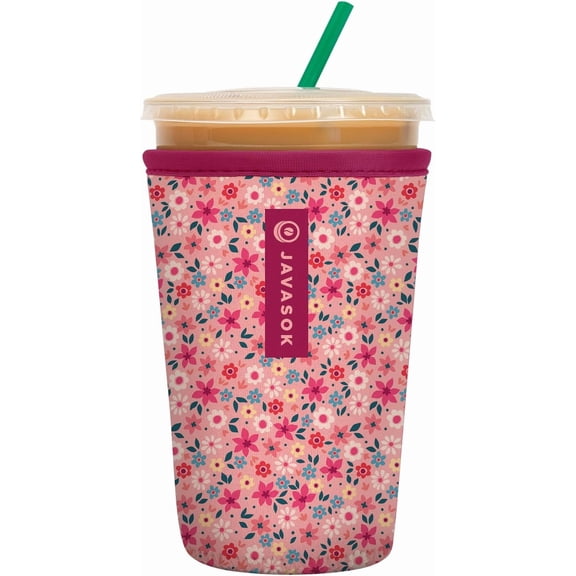 JJEAN-JavaSok Iced Coffee & Cold Soda Insulated Neoprene Cup Sleeve (Spring Bouquet, Medium: 22-28oz)