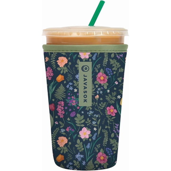 JJEAN-JavaSok Iced Coffee & Cold Soda Insulated Neoprene Cup Sleeve (Spring Noir, Medium: 22-28oz)