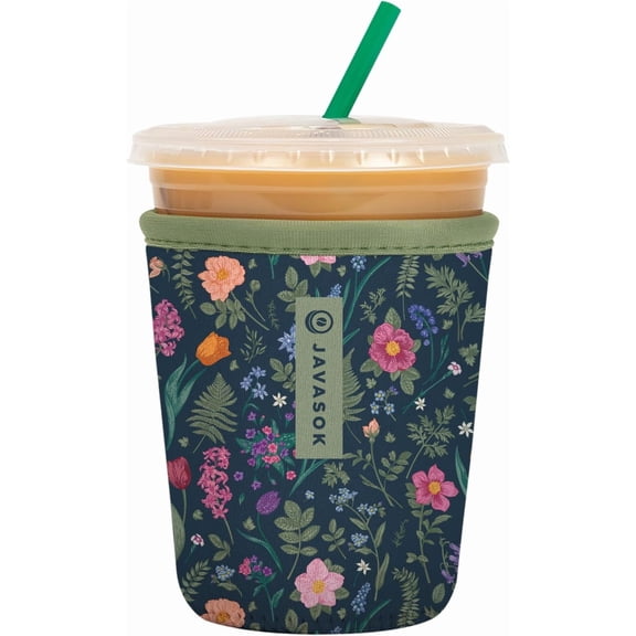 JJEAN-JavaSok Iced Coffee & Cold Soda Insulated Neoprene Cup Sleeve (Spring Noir, Small: 16-20oz)