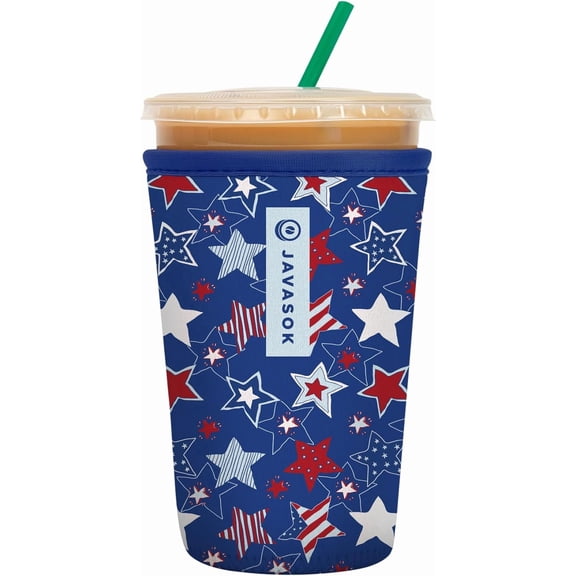 JJEAN-JavaSok Iced Coffee & Cold Soda Insulated Neoprene Cup Sleeve (Star-Spangled, Medium: 22-28oz)