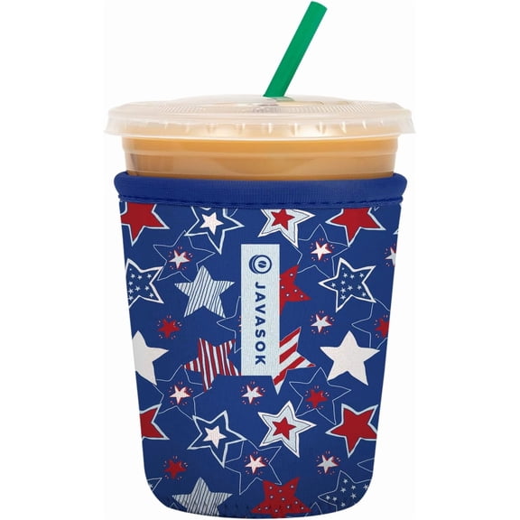 JJEAN-JavaSok Iced Coffee & Cold Soda Insulated Neoprene Cup Sleeve (Star-Spangled, Small: 16-20oz)