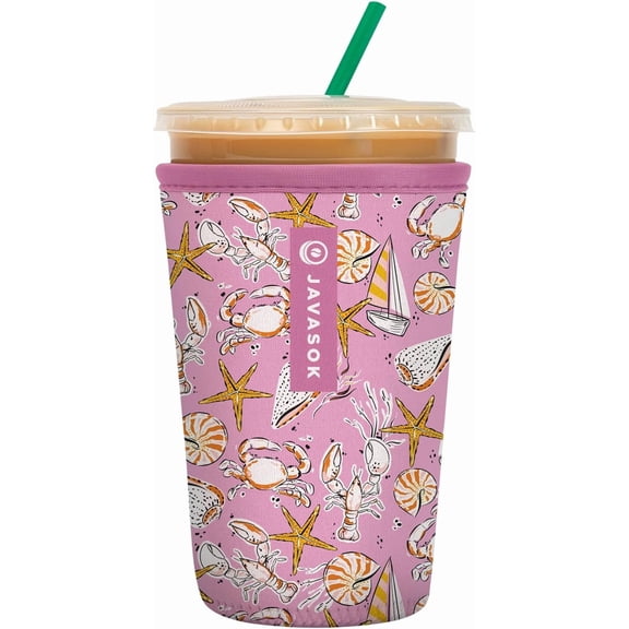 JJEAN-JavaSok Iced Coffee & Cold Soda Insulated Neoprene Cup Sleeve (Tidal Treasures, Medium: 22-28oz)