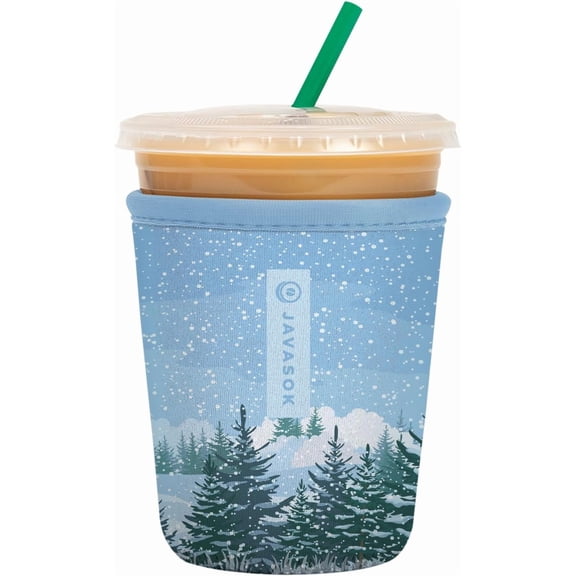 JJEAN-JavaSok Iced Coffee & Cold Soda Insulated Neoprene Cup Sleeve (Winter Wonderland, Small: 16-20oz)