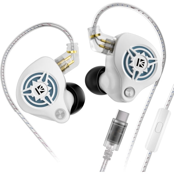 JJEAN-KBEAR BK1 Wired Gaming Earbuds,10mm Single DD in Ear Monitor,HiFi Headset Wired Earbuds IEM Earphones with Detachable Cable for Gaming/Music/Video/Calling(White, Type c with mic)