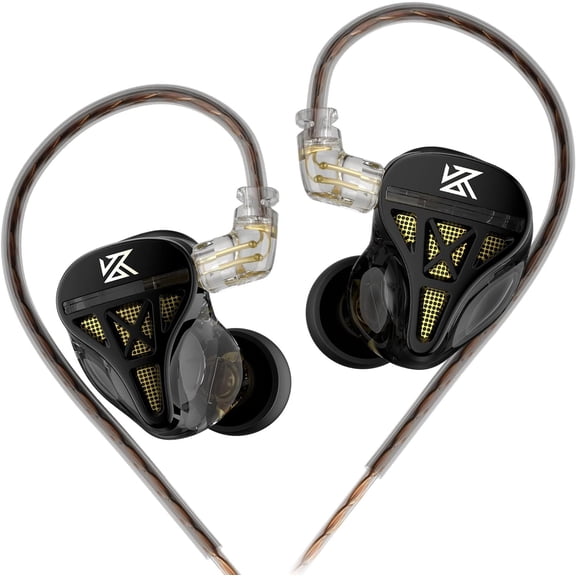 JJEAN-KZ DQS Dynamic Driver Semi-Open HiFi Sound in-Ear Headphones/Earphones/Earbuds, KZ Extra Bassy Drummer in Ear Monitor Headset (Black, Without Mic)