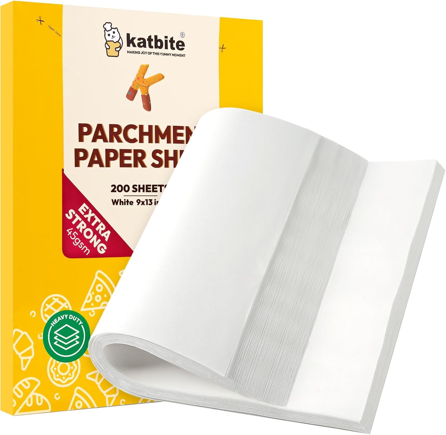JJEAN-Katbite 200Pcs 9x13 inch Heavy Duty Parchment Paper Sheets, Precut Parchment Paper for Quarter Sheet Pans Liners, Baking Cookies, Bread, Meat, Pizza, Toaster Oven (9"x13")