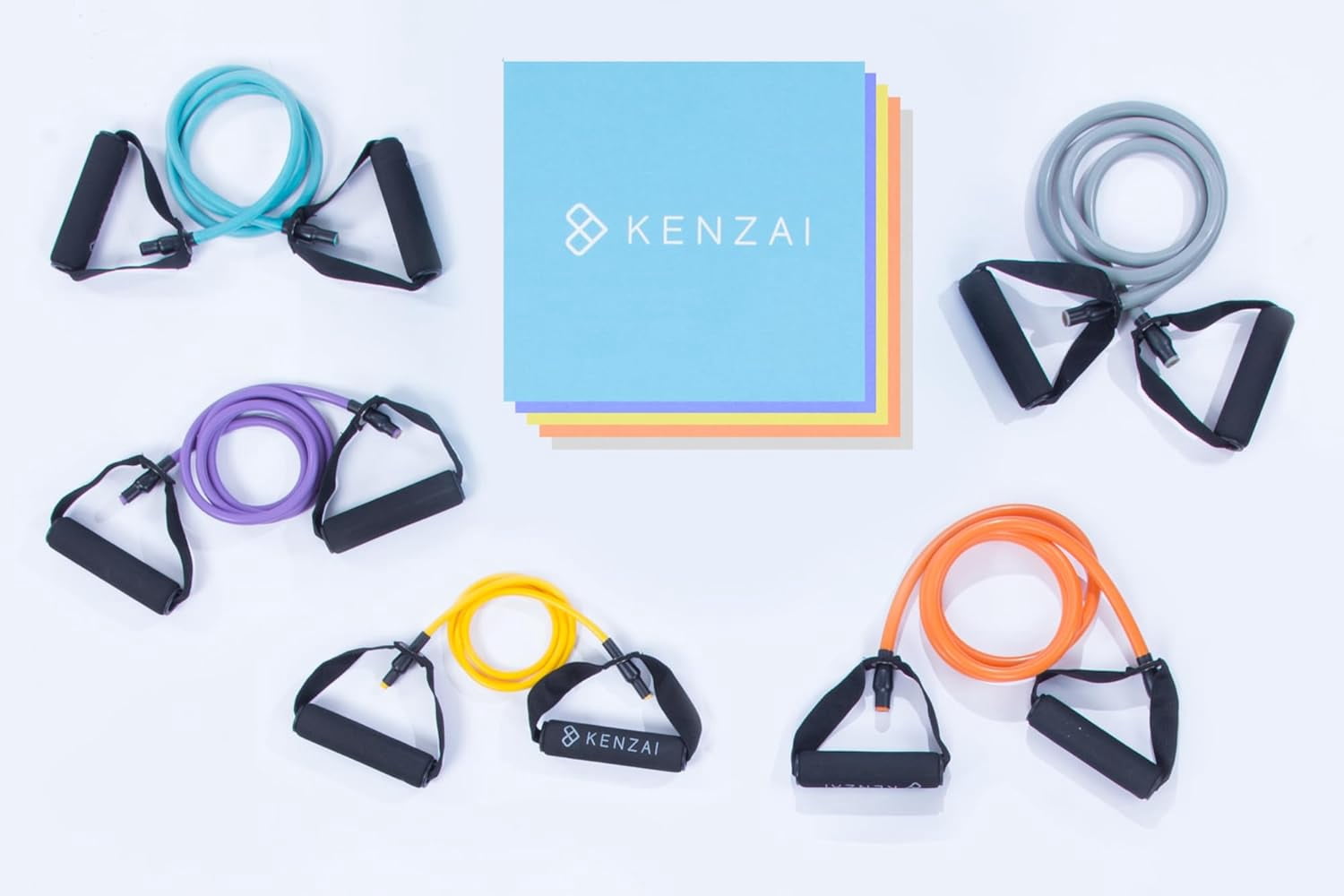 JJEAN-Kenzai Resistance Bands Exercise Set with Handles, Multi-Color Fitness Tubes, Strength Training Equipment for Home Workouts