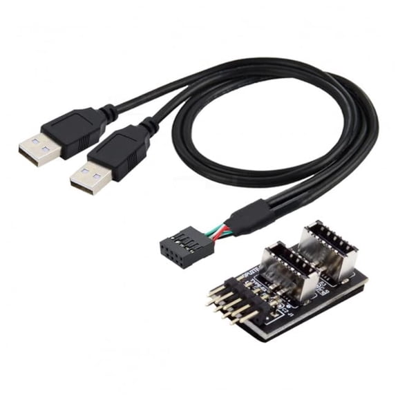 JJEAN-Key-A Type-E Dual USB 3.1 Front Panel Socket to USB 2.0 Type-A 9Pin 10Pin Mainboard Header Male Cable Extension Adapter