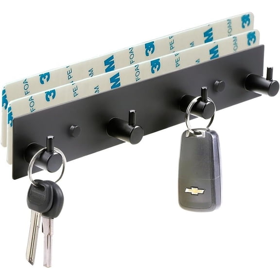 JJEAN-Key Hooks for Wall, Self Adhesive Key Holder for Wall with 2 Self-Adhesive Tapes, No Damage Key Holder Rack for Wall with 4 Key Hooks for Entryway, Door, Bathroom, Kitchen