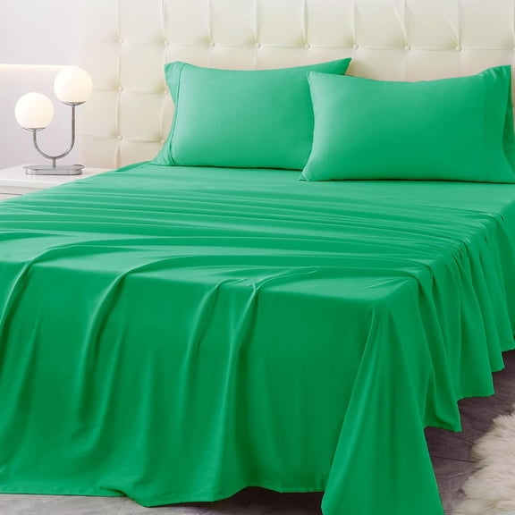 JJEAN-King Size Bed Sheet Set - 4 Piece Soft Microfiber Sheets with Deep Pockets, Cooling Technology, and Wrinkle-Free Pillowcase. Hotel-Quality, Durable Bedding, Mint Green