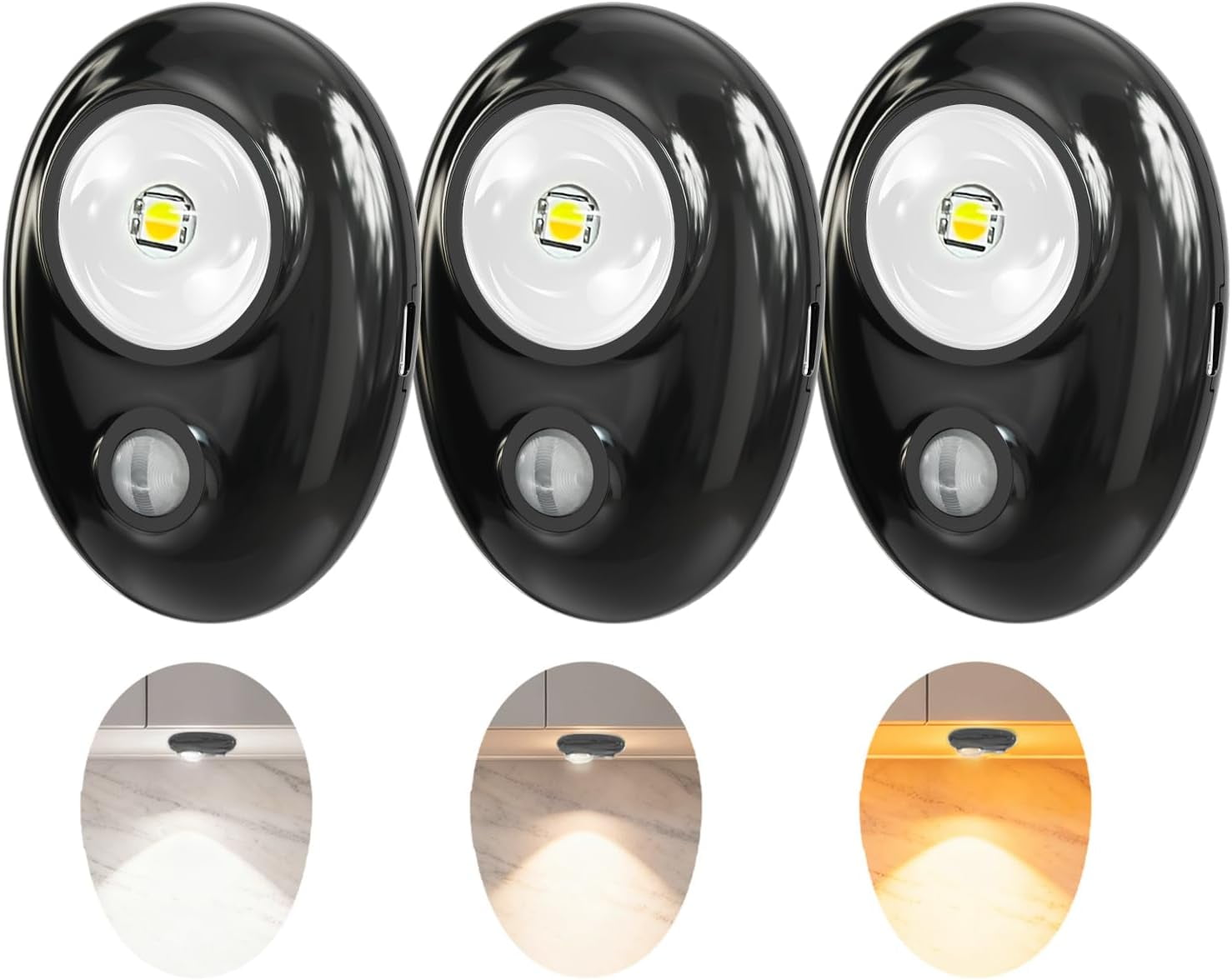 JJEAN-LED 500mAh Rechargeable Battery Puck Lights,Smart Sensor Night Light,3 Color Tap Lights,Wireless Closet Light,Under Cabinet Lighting,Magnetic Sitck On Lights for Kitchen,Closet,Pantry,Shelves(3