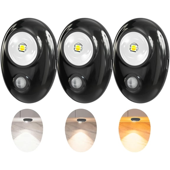 JJEAN-LED 500mAh Rechargeable Battery Puck Lights,Smart Sensor Night Light,3 Color Tap Lights,Wireless Closet Light,Under Cabinet Lighting,Magnetic Sitck On Lights for Kitchen,Closet,Pantry,Shelves(3