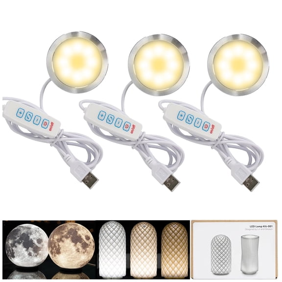 JJEAN-LED Lamp Kit 001 Three Colors for Bambu Lab Makerworld 3D Printed DIY Hardware Model Spare Parts 5V USB Powered, 3000K Warm Light (3)