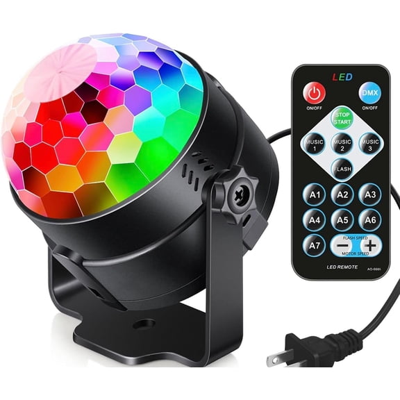 JJEAN-LED Party Light, Sound Activated with Remote Control, 7 Color Modes, 3.27-inch