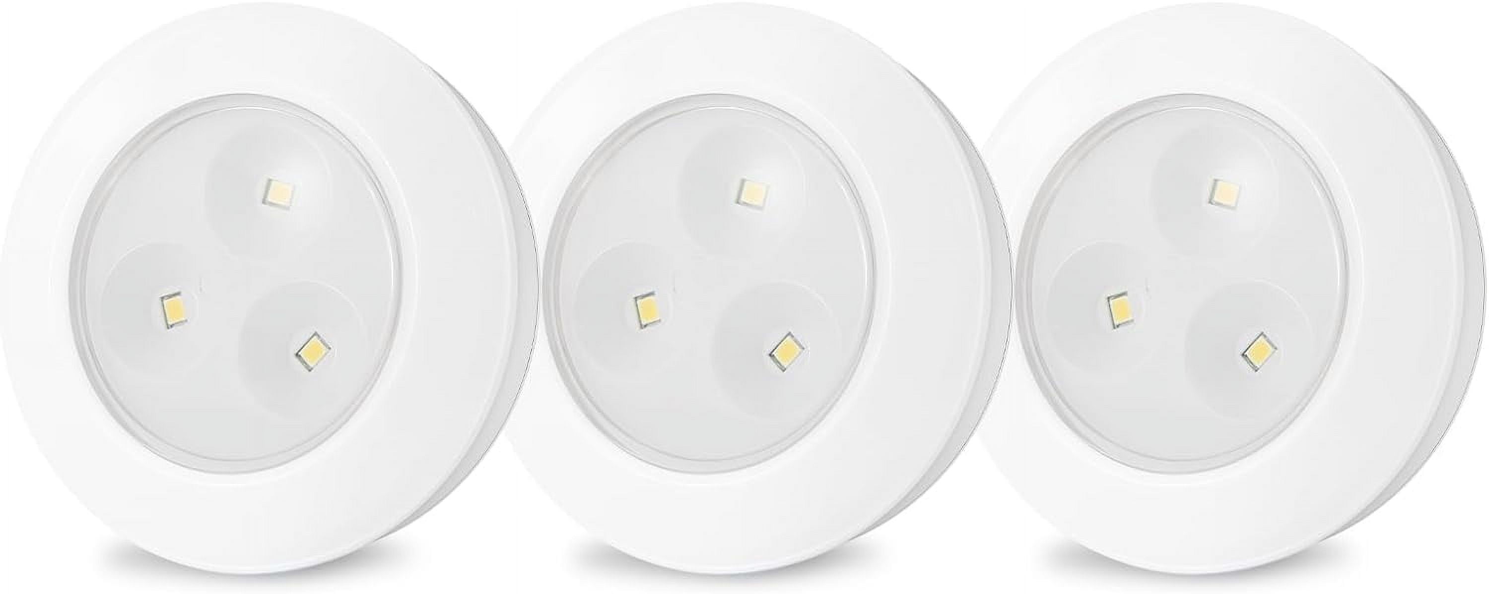 JJEAN-LED Puck Light, Ultra-Thin Touch Light, Battery Operated, Tap Lights, 60 Lumens, Stick on Lights, Under Cabinet Lighting, Ideal for Kitchen Cabinets, Closets, Garage and More, 3-Pack, White