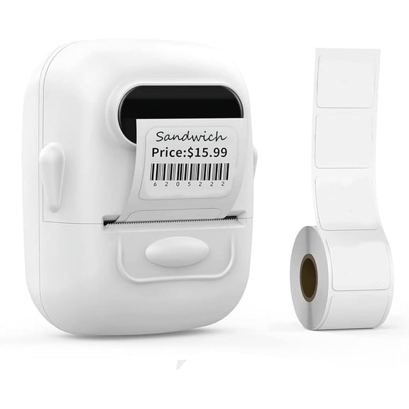 JJEAN-Label Maker Machine with Tape, P50 Barcode Printer 2 inch BluetoothThermal Label Maker for Small Business Home Address Clothing for Phone/PC (White Printer+1 Tape)