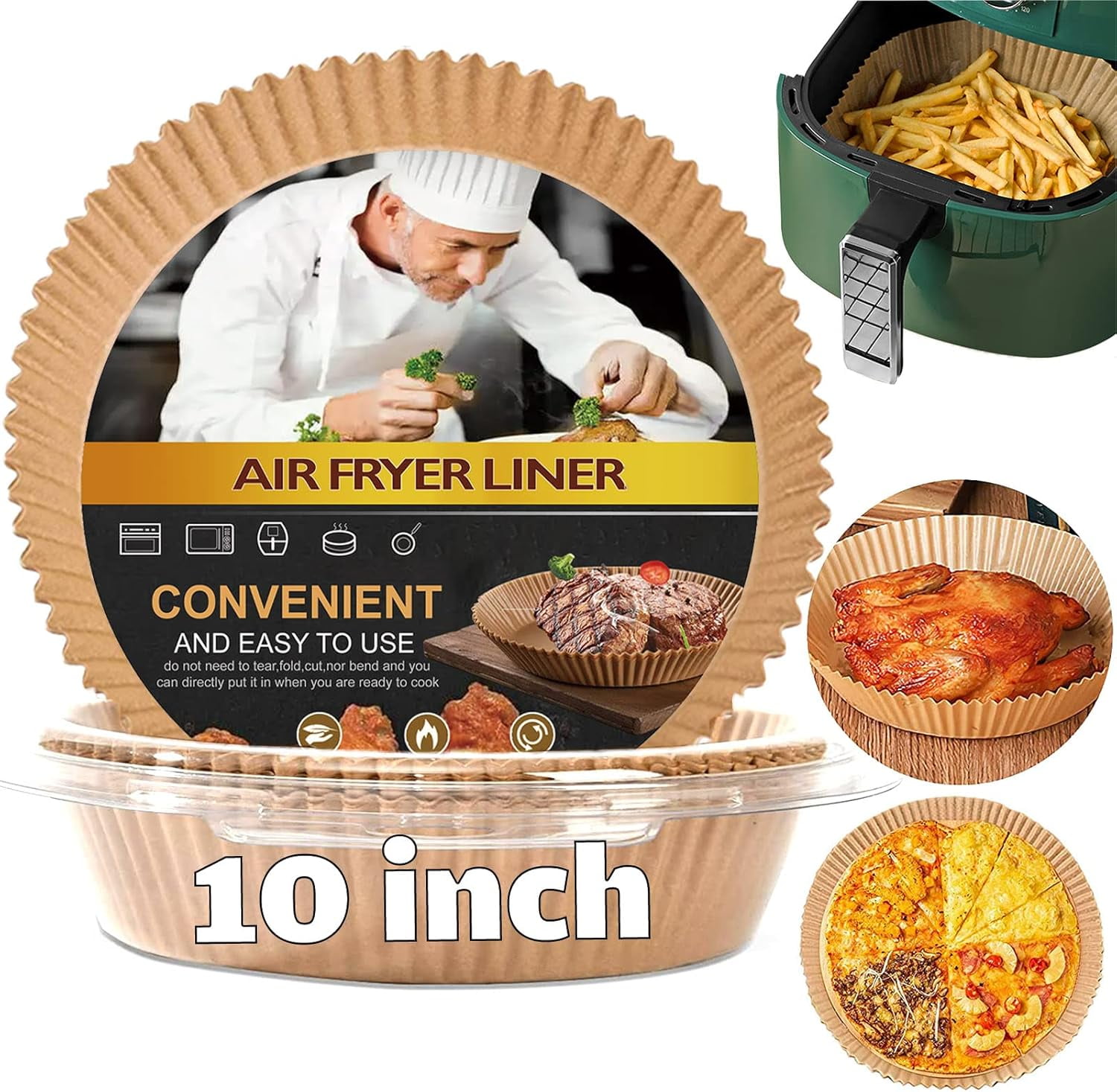 JJEAN-Large Air Fryer Disposable Paper Liner Round, 10 Inch Parchment Liners Non-Stick Fryer Paper Pads Baking Paper Food Grade for 7qt Power XL Air Fryer, Baking Roasting Microwave