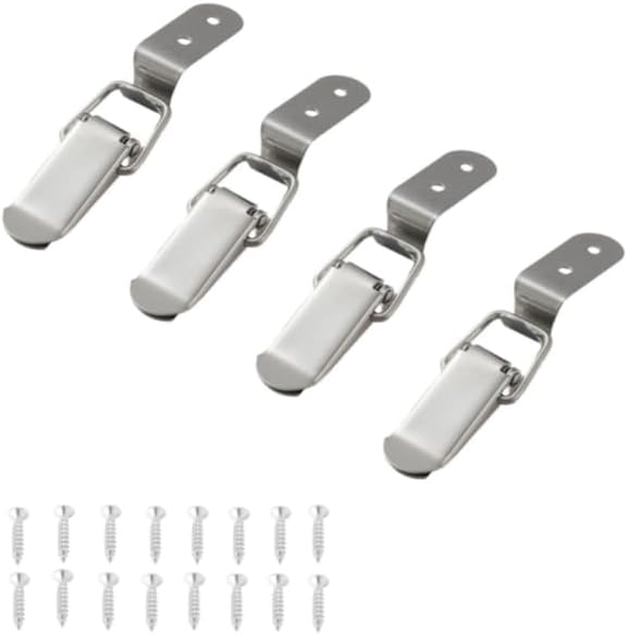 JJEAN-Latch 90 Degree Stainless Steel Spring Loaded Toggle Latch, Silver Catch Hasp Clamp Clip Lock with for Cabinet, Wooden Case, Box (90mm - 4 Pack)