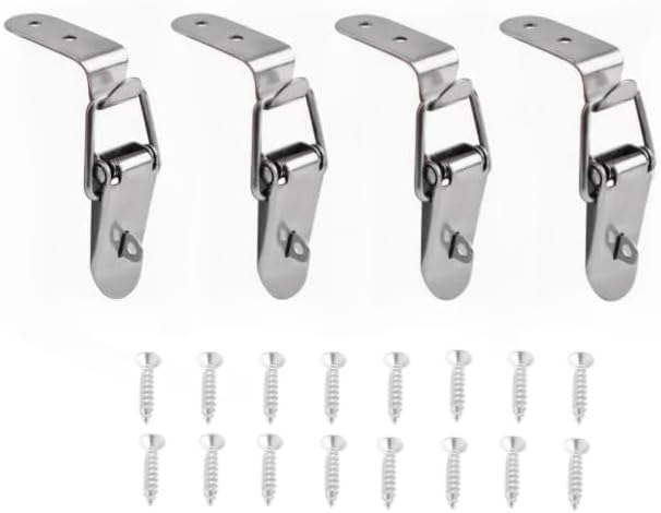 JJEAN-Latch 90 Degree Stainless Steel Spring Loaded Toggle Latch,With locking hole, Silver Catch Hasp Clamp Clip Lock with for Cabinet, Wooden Case, Box (90mm - 4 Pack)