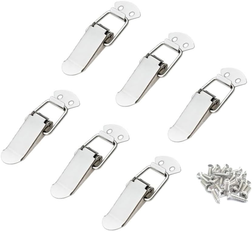JJEAN-Latch, Stainless Steel Spring Loaded Toggle Latch, Silver Catch Hasp Clamp Clip Lock with for Cabinet, Wooden Case, Box (6 Pack)