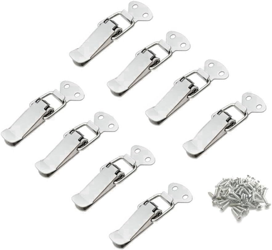 JJEAN-Latch, Stainless Steel Spring Loaded Toggle Latch, Silver Catch Hasp Clamp Clip Lock with for Cabinet, Wooden Case, Box(8 Pack)