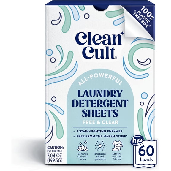 JJEAN-Laundry Detergent Sheets - Resealable Box - 3 Stain Fighting Enzymes - Fragrance Free - 60 Loads - Free of Harsh Chemicals - No Mess - No Plastic Waste