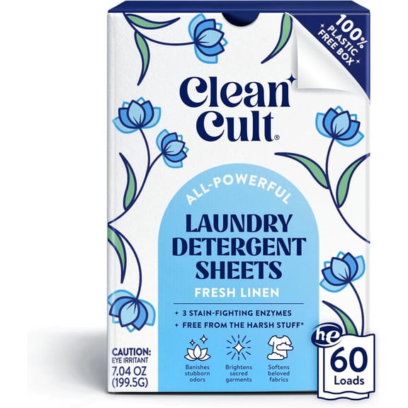 JJEAN-Laundry Detergent Sheets - Resealable Box - 3 Stain Fighting Enzymes - Fresh Linen - 60 Loads - Free of Harsh Chemicals - No Mess - No Plastic Waste