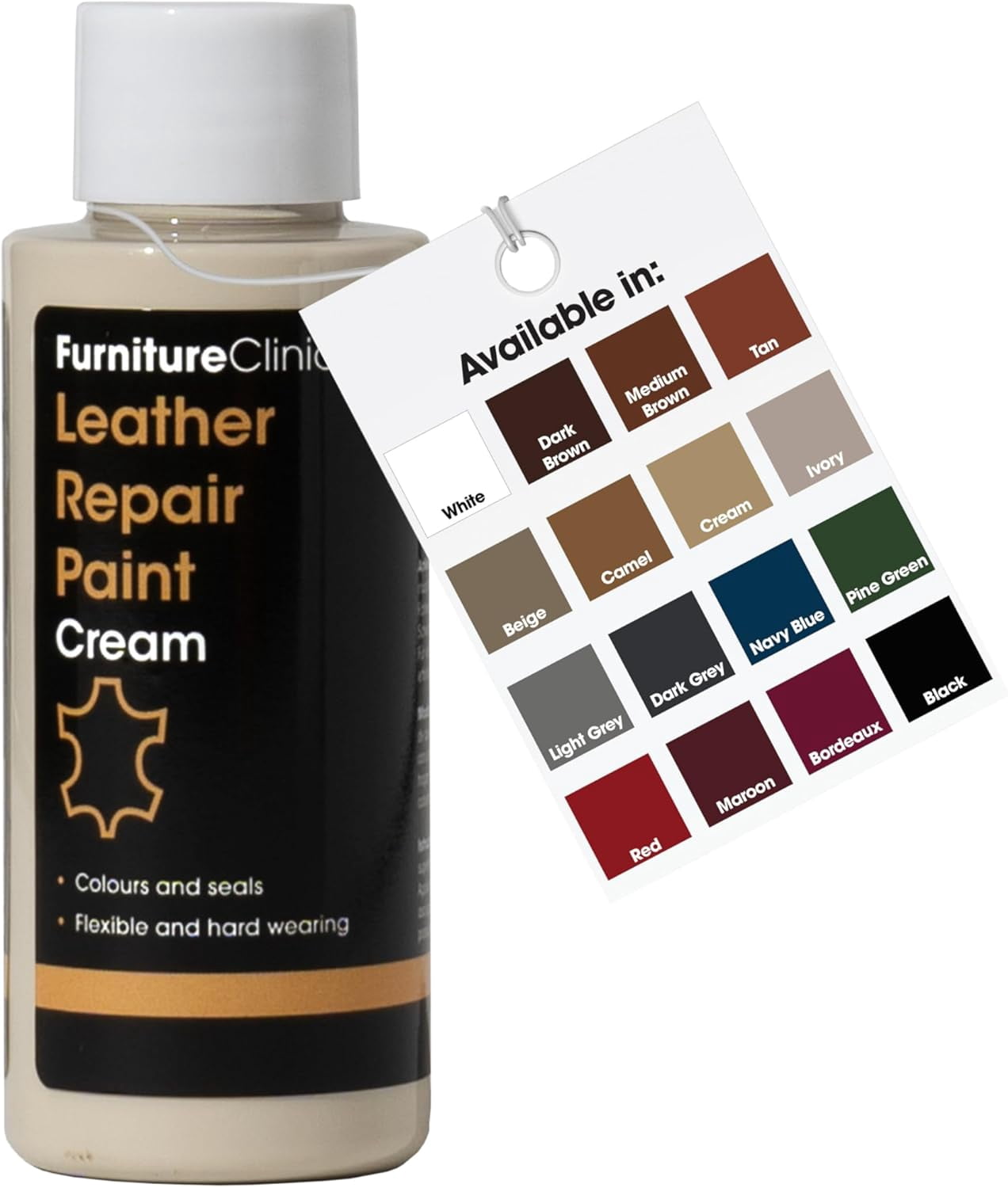 JJEAN-Leather Repair Paint | 2-in-1 Seal and Color | Use on Scratches, Tears, and Holes in Car Seats, Furniture | Quick and Easy Leather Repair Kit for Furniture (Cream, 50ml / 1.7oz)