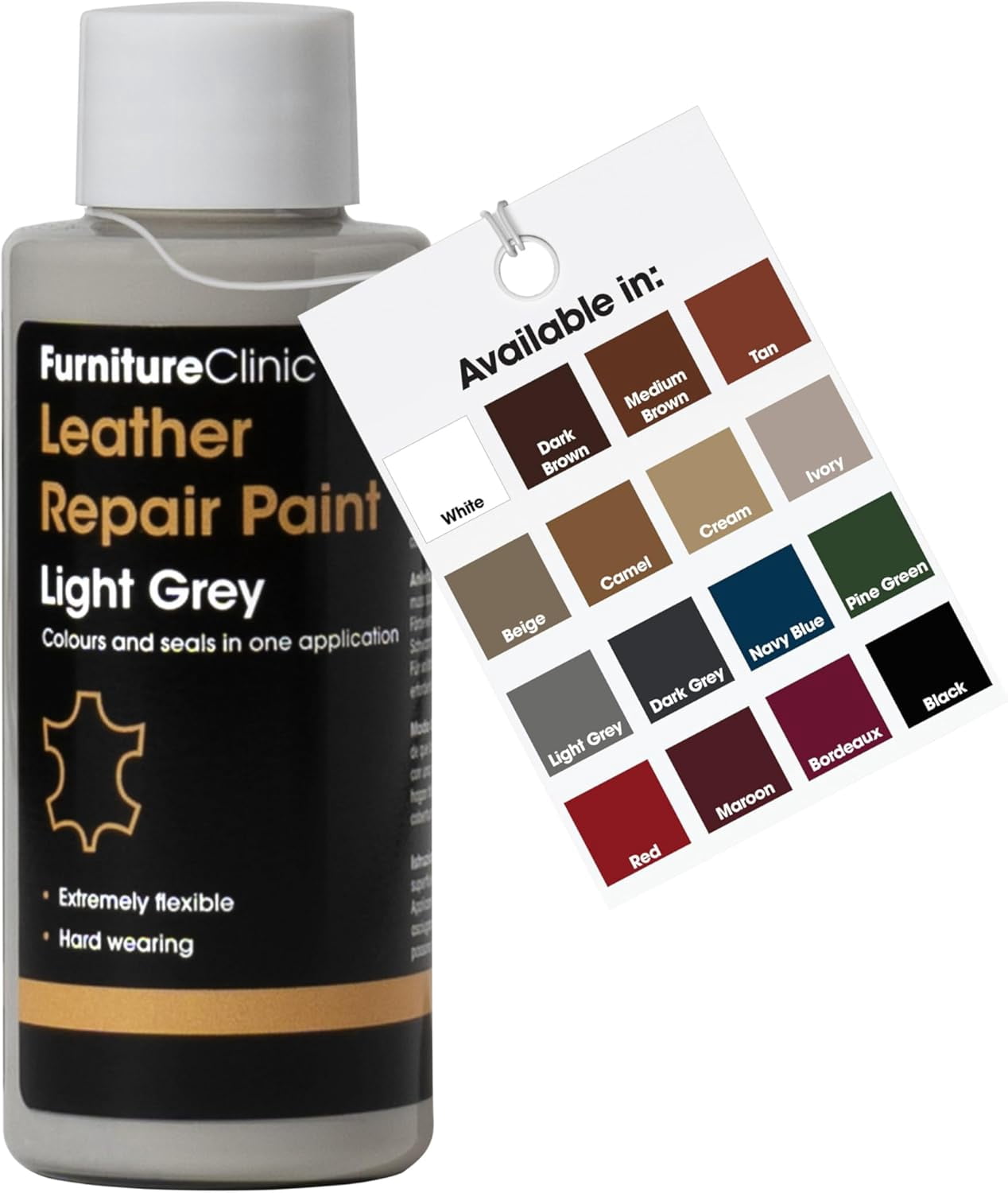 JJEAN-Leather Repair Paint | 2-in-1 Seal and Color | Use on Scratches, Tears, and Holes in Car Seats, Furniture | Quick and Easy Leather Repair Kit for Furniture (Light Grey, 50ml / 1.7oz)