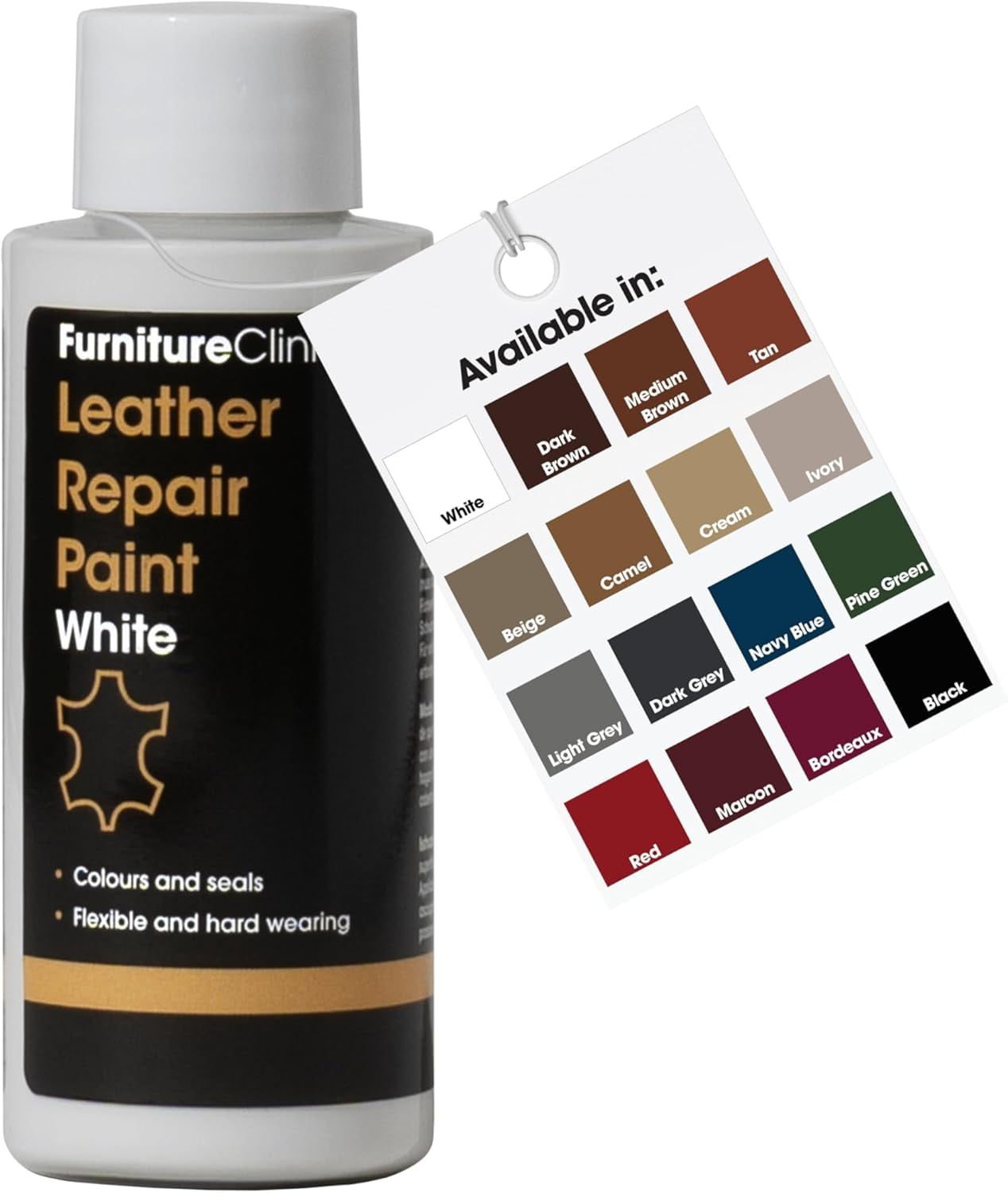 JJEAN-Leather Repair Paint | 2-in-1 Seal and Color | Use on Scratches, Tears, and Holes in Car Seats, Furniture | Quick and Easy Leather Repair Kit for Furniture (White, 50ml / 1.7oz)