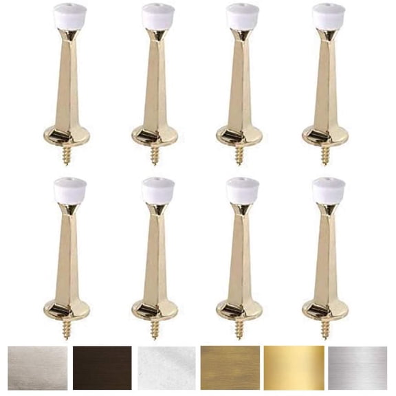 JJEAN-Liberty Premium Door Stoppers Metal Solid Rigid Door Stop Brushed 3" (Brass Plated, 8 Pack)