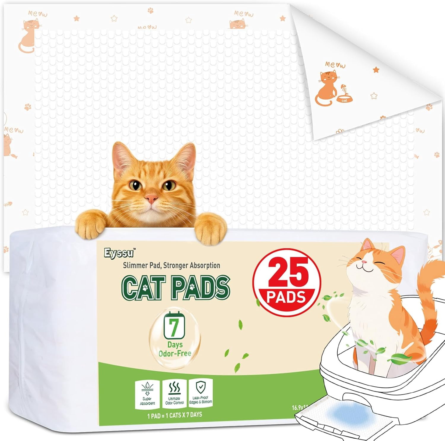 JJEAN-Litter Pads Compatible with Breeze Litter Box System, 25ct Super Absorbent Pee Pads for Cats, Odor Control Cat Pads Refills 16.9 X 11.7 Inch, Unscented