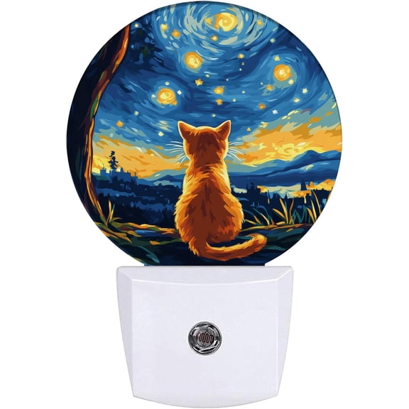 JJEAN-Lonely Cat Night Light,Starry Night Lights Plug into Wall for Kitchens Toilets Bedroom Decorative Half Round Nightlight Led Lamp 0.5W Sleep Friendly