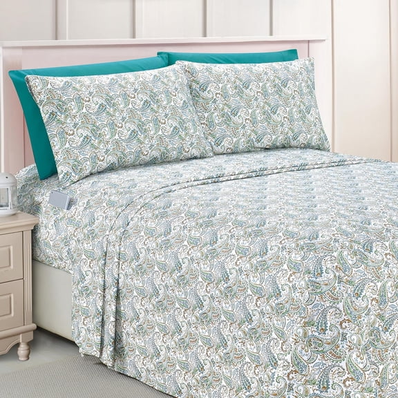 JJEAN-Luxury Soft Bed Sheets Paisley Pattern - 1500 Premium Hotel Quality Microfiber Softness Wrinkle and Fade Resistant (6-Piece) Bedding Set, Full, Paisley Teal