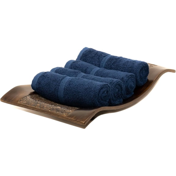 JJEAN-Luxury Turkish Towels Set of 4 Washcloths 13X13 Navy Blue 700 GSM Bamboo Viscose & Aegean Turkish Combed Cotton