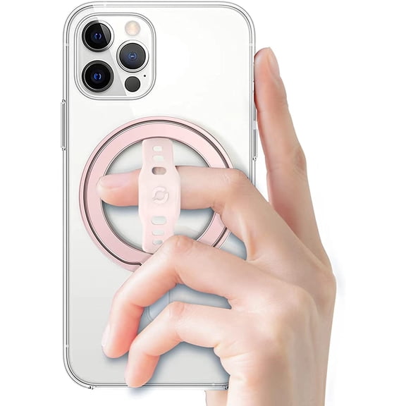 JJEAN-MagOne (Upgrade) Compatible with MagSafe Phone Grip Stand with Silicone Finger Strap, Removable Magnetic Ring Holder Kickstand Loop, Only for iPhone 15, 14, 13 Pro/Max/Plus-(Rose Gold)