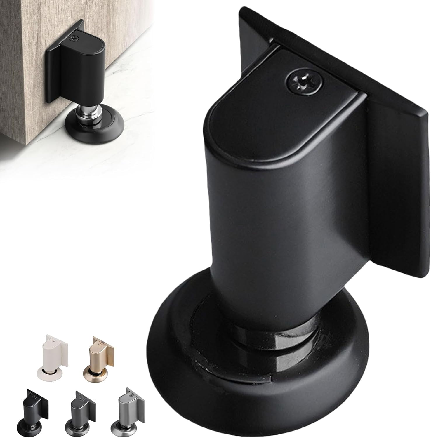 JJEAN-Magnetic Door Stopper No Drilling Height Adhesive Heavy Duty Magnet Doorstop Wedge Stop Catch Bottom Holder to Keep Doors Open (Black)