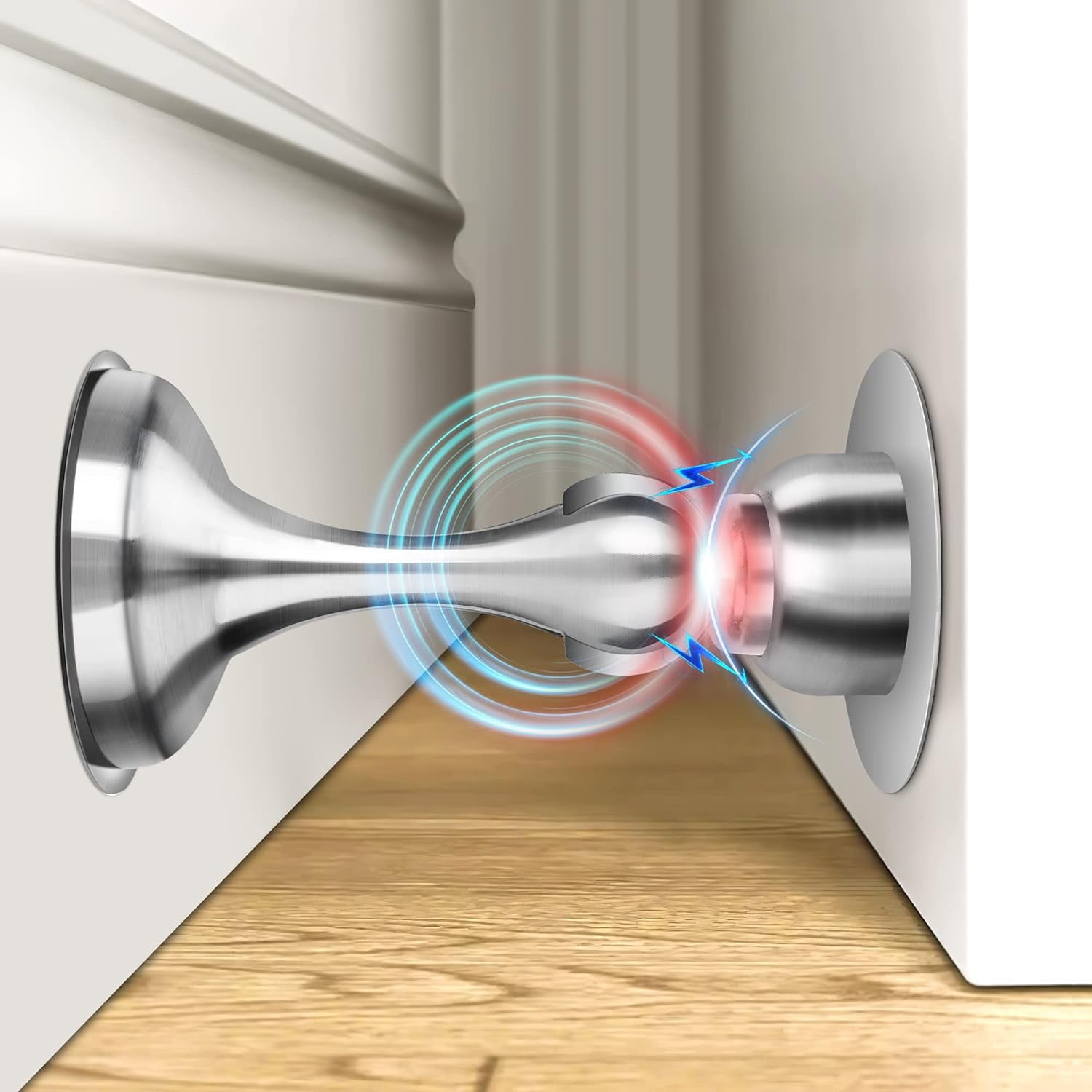 JJEAN-Magnetic Door Stoppers 1 Pack, Stainless Steel Door Stops for Wall and Floor Mounting, Door Holder Keep Door Open, No Drilling Door Stop with Adhesive Tapes, Silver