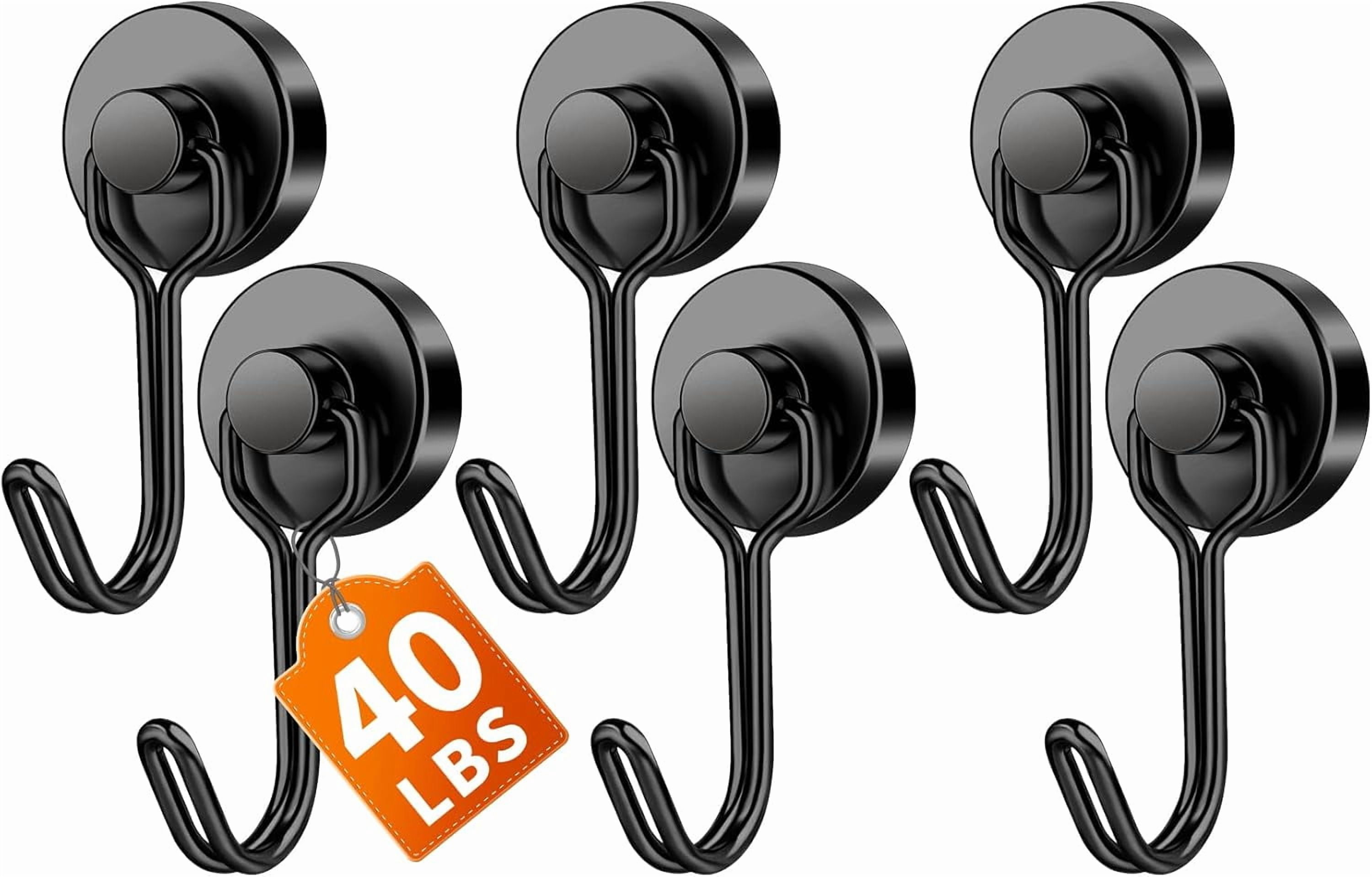 JJEAN-Magnetic Hooks, 40Lbs+ Strong Magnet Hooks for Cruise Cabins, Powerful Neodymium Magnets with Hooks for Hanging, Swivel Swing Black Magnetic Hooks for Fridge, Whiteboard, Kitchen, Toolbox
