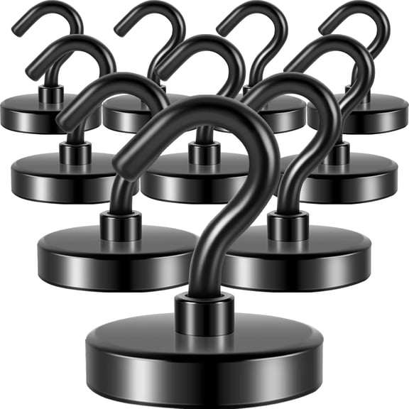JJEAN-Magnetic Hooks, Heavy Duty 130lb+ Strong Magnet Hook for Cruise Cabins, Cruise Ship Essentials for Hanging, Metal Wall Refrigerator Hangers (Black, 10 Pack)