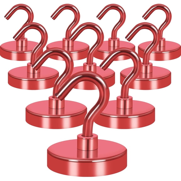 JJEAN-Magnetic Hooks, Heavy Duty 130lb+ Strong Magnet Hook for Cruise Cabins, Cruise Ship Essentials for Hanging, Metal Wall Refrigerator Hangers (Red, 10 Pack)