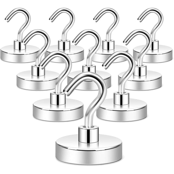 JJEAN-Magnetic Hooks, Heavy Duty 130lb Strong Magnet Hook for Cruise Cabins, Cruise Ship Essentials for Hanging, Metal Wall Refrigerator Hangers (Silver White, 10 Pack)