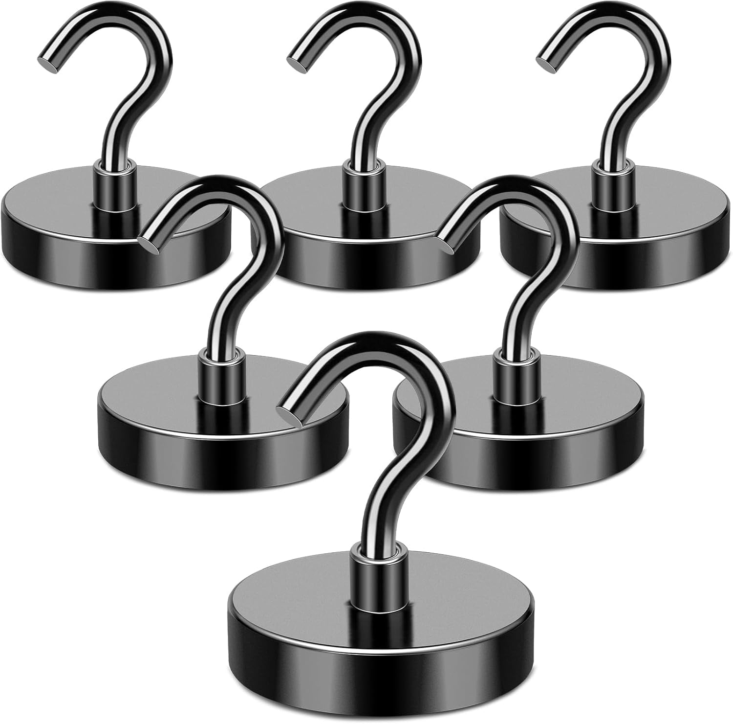 JJEAN-Magnetic Hooks Heavy Duty, 170LB+ Strong Black Magnets Hooks for Refrigerator, Rare Earth Neodymium Hooks with Epoxy Coating, Cruise Magnets with Hook for Hanging, Garage - 6 Pack