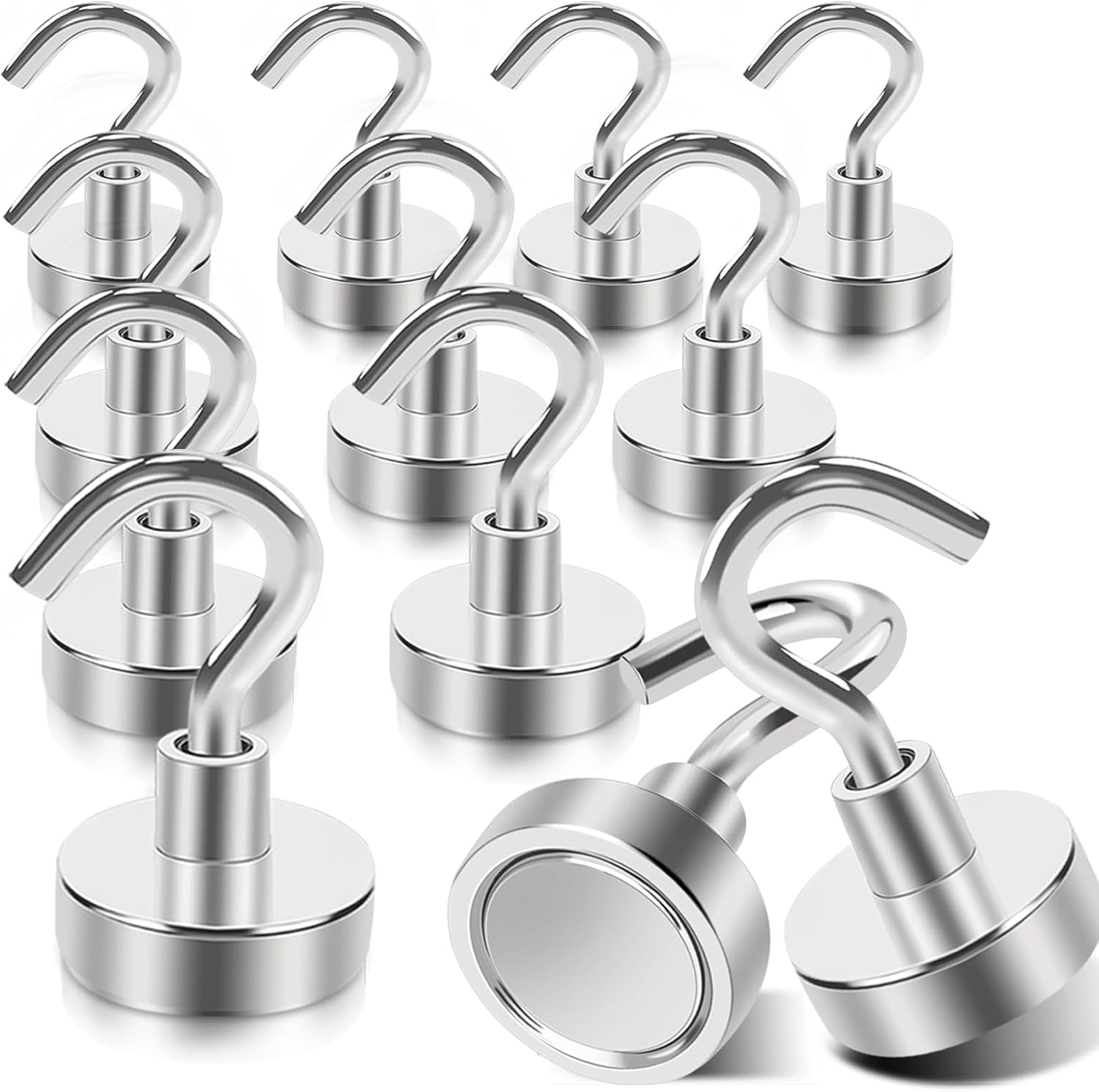 JJEAN-Magnetic Hooks Heavy Duty, 35lb+ Strong Magnetic Wall Hooks for Hanging, Neodymium Metal Magnets with Hooks Large Magnetic Hooks, for Classroom Cruise Fridge Kitchen, Pack of 12