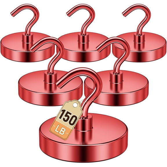 JJEAN-Magnetic Hooks, Large Metal Hooks for Cruise Ship Walls, Cruise Ship Essentials, Red Strong Fridge Magnets, 150lbs Magnetic Hanger for Hanging, Camper, Locker, Key, Tool Box, Door Decor