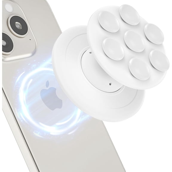 JJEAN-Magnetic Phone Grip for Magsafe Phone Grips, Magnetic Suction Cup Collapsible Phone Grip Holder for iPhone 17 16 15 14 13 12 Series, Magneticc Silicone Phone Gripp for Videos and Selfies, White