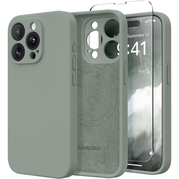 JJEAN-Magnetic for iPhone 12 Pro Max Case, Compatible with MagSafe, [Full Camera Protection][Screen Protector] Silicone Shockproof Protective Phone Case for iPhone 12 Pro Max 6.7", Calke Green