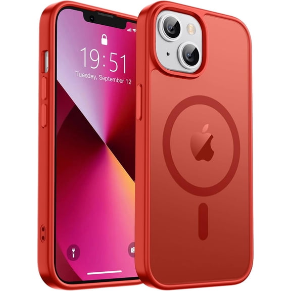 JJEAN-Magnetic for iPhone 13 Case & iPhone 14 Case, [Compatible with MagSafe] [Military Grade Drop Protection] Translucent Matte Shockproof Anti-Scratch Phone Cover, Red